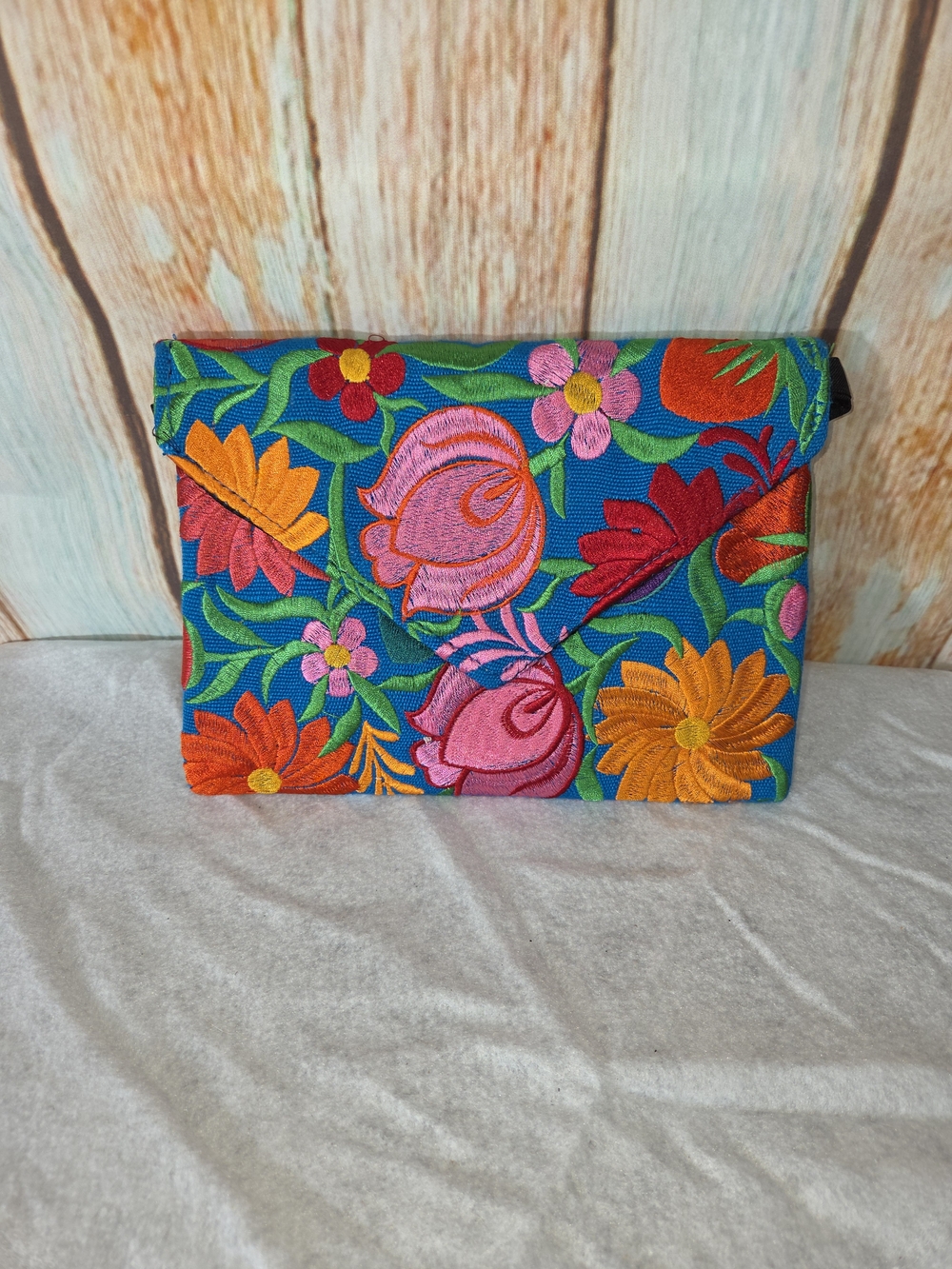 Embroidered Floral Envelope Clutch - Purse Multicolor Flowers 9.5x7